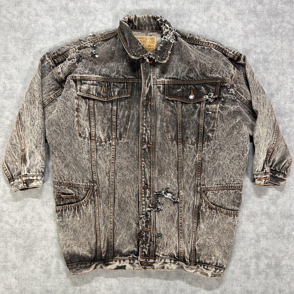 Vintage 80s Jordache Basics Acid Wash Distressed Denim Jacket 3/4 Sleeve Women M